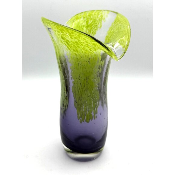 Hand Blown Glass Vase Green /Purple Design by Arthur Nelson Green - Picture 5 of 7